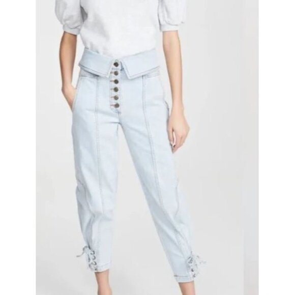 Ulla Johnson Kingston Denim Fold Over Button Fly Jogger jeans Size 6 - Picture 11 of 11